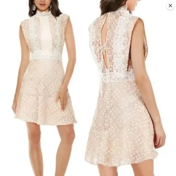 Sandro Dress Women's Size US 6 (French 2) Peaches High Neck Lace - Cream-Nude - Picture 1 of 16